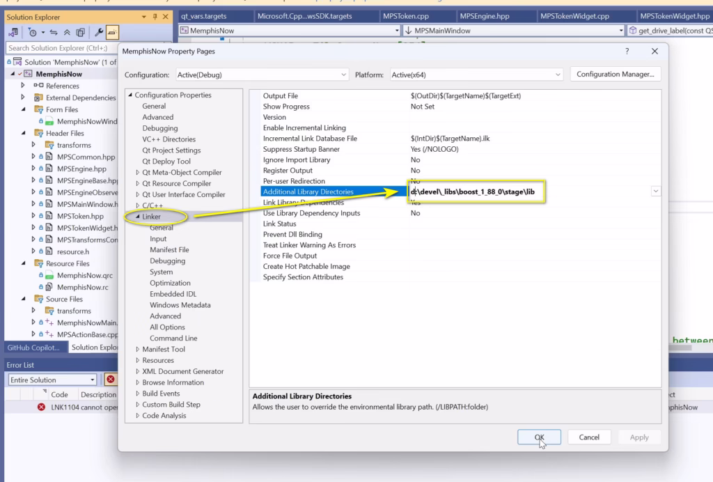 boost linker additional libraries